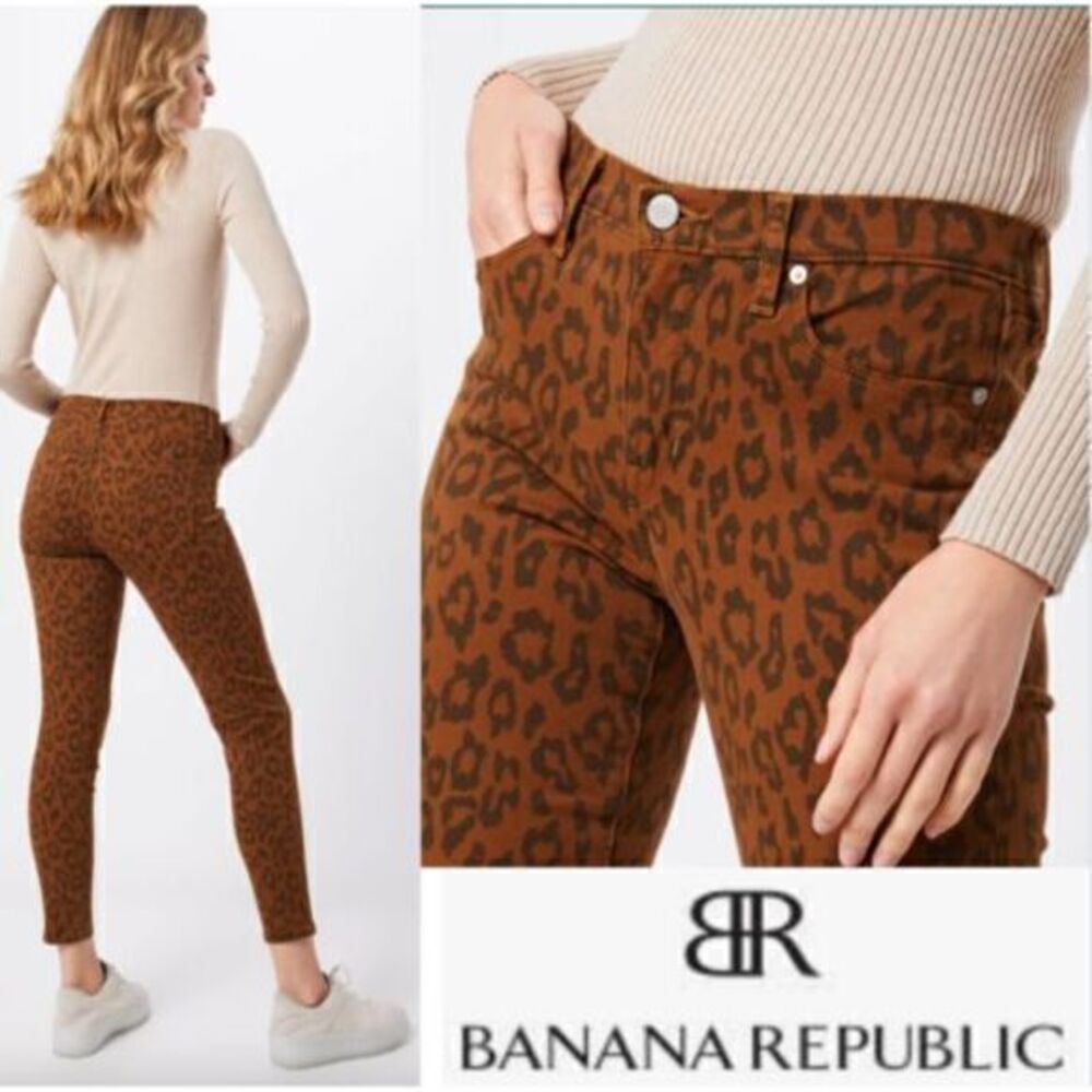 Banana Republic Denim Leopard Print Mid-Rise Skinny Jeans Size 29 Brown Black